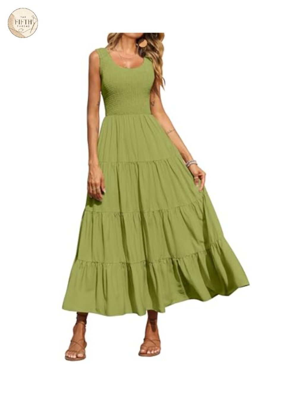 Smocked Tank Maxi Sundress with Pockets Flowy Tiered Sleeveless